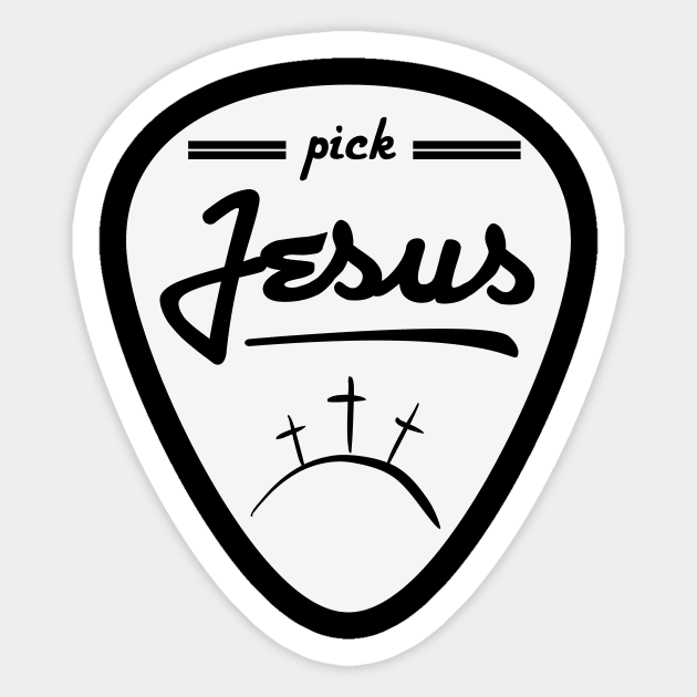 Pick Jesus (Guitar pick satire) White graphic Sticker by Selah Shop